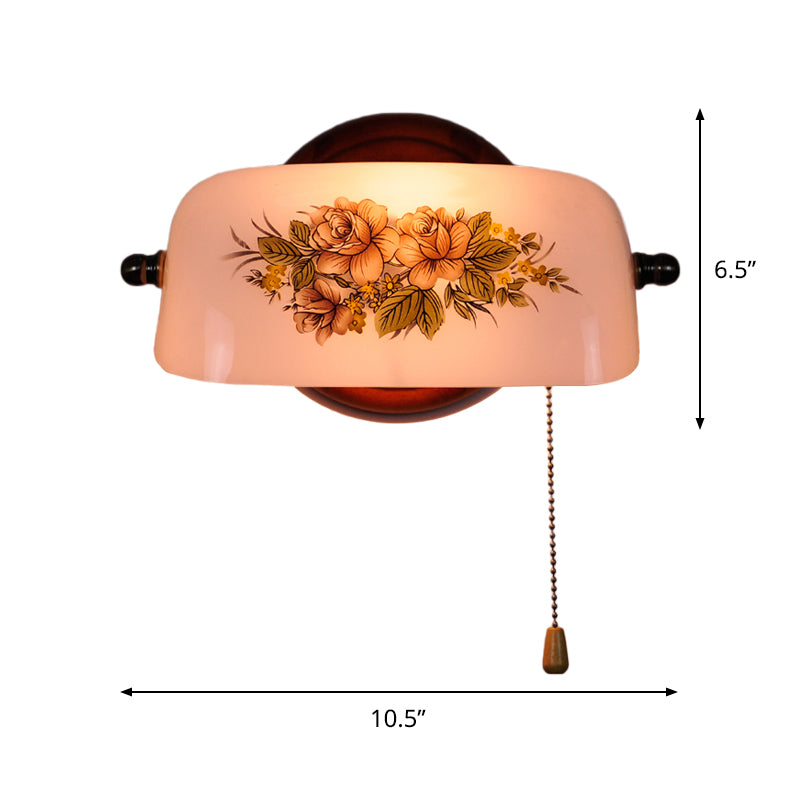 Floral Pattern Wall Light - American Garden Style With Pull Chain