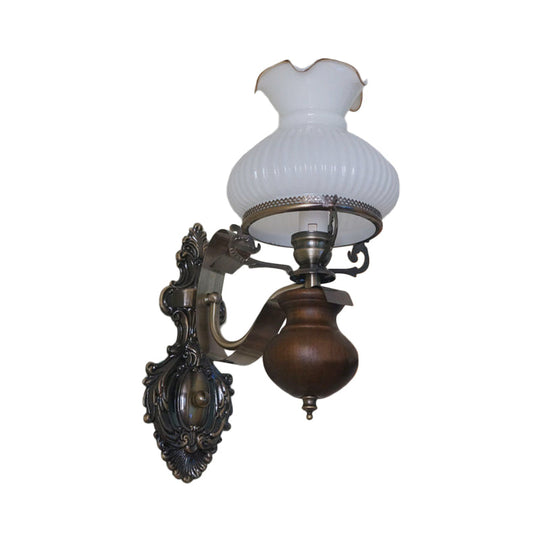 Handmade Opaline Glass Wall Sconce In Bronze - Rustic Style