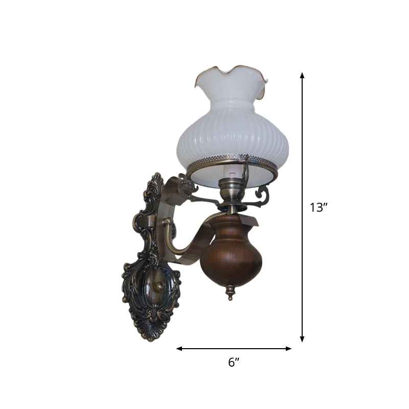 Handmade Opaline Glass Wall Sconce In Bronze - Rustic Style