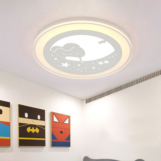 White Round Flushmount Light Nordic Led Acrylic Lamp - 16’/19.5’ Dia Rabbit And Star Pattern