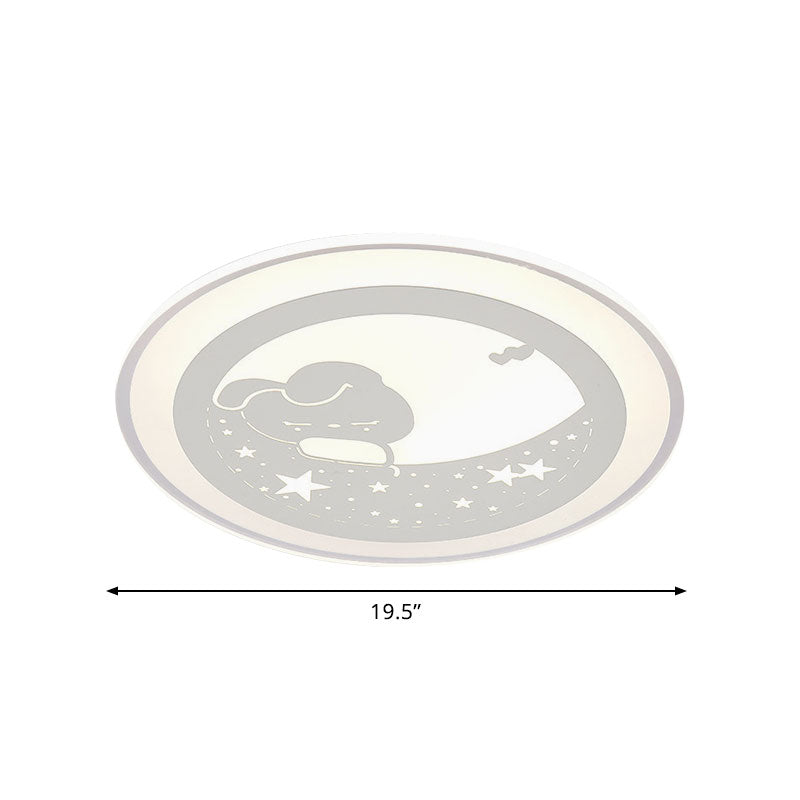 White Round Flushmount Light Nordic Led Acrylic Lamp - 16’/19.5’ Dia Rabbit And Star Pattern