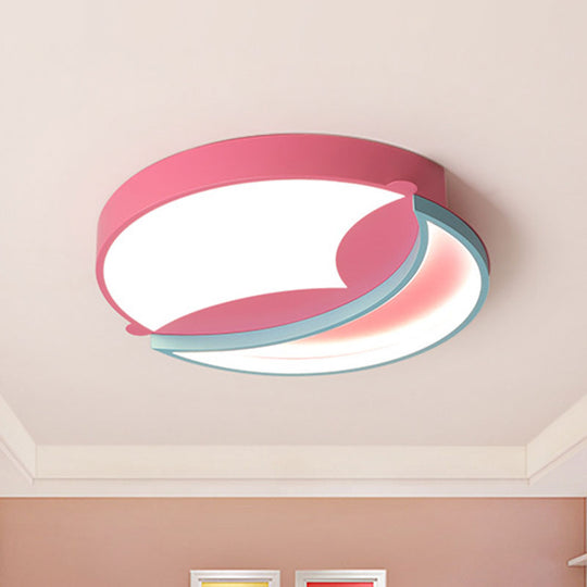 Round Flushmount Lamp: Pink & Blue Led Metallic Fixture In White/Warm Light 18/22 Wide