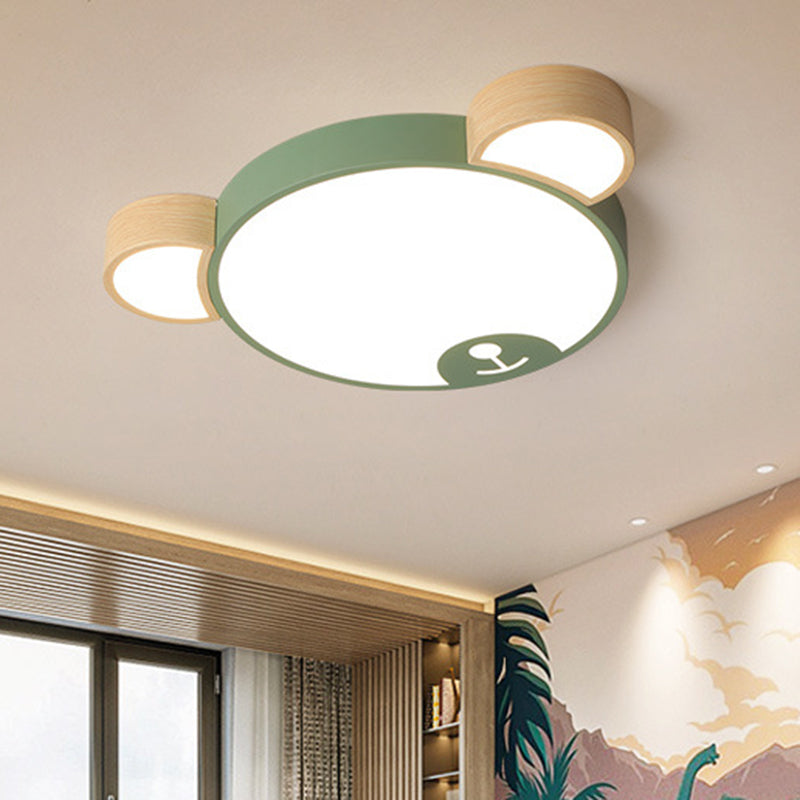 Nordic Grey/Green Metallic Bear Head Flushmount Led Ceiling Light In Warm/White 18/21.5 Wide Green /
