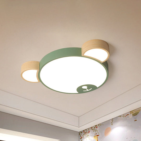 Nordic Grey/Green Metallic Bear Head Flushmount Led Ceiling Light In Warm/White 18’/21.5’ Wide