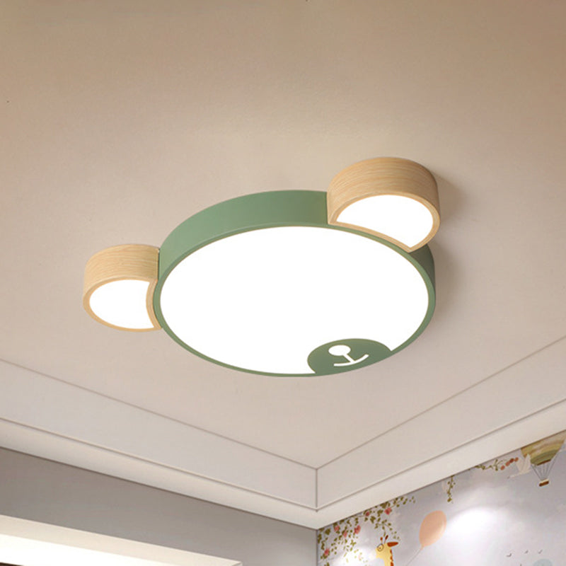 Nordic Grey/Green Metallic Bear Head Flushmount Led Ceiling Light In Warm/White 18/21.5 Wide