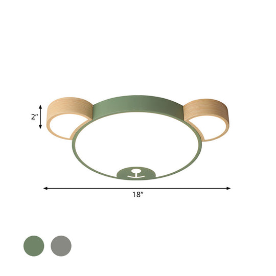 Nordic Grey/Green Metallic Bear Head Flushmount Led Ceiling Light In Warm/White 18/21.5 Wide