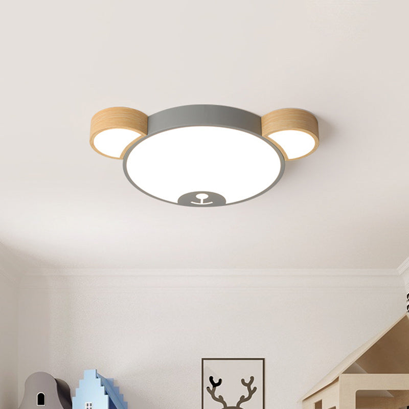 Nordic Grey/Green Metallic Bear Head Flushmount Led Ceiling Light In Warm/White 18/21.5 Wide