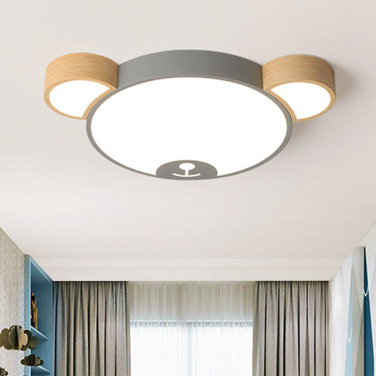 Nordic Grey/Green Metallic Bear Head Flushmount Led Ceiling Light In Warm/White 18/21.5 Wide