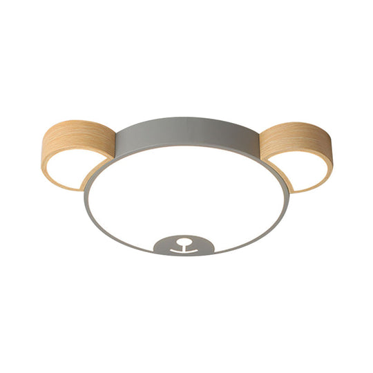 Nordic Grey/Green Metallic Bear Head Flushmount Led Ceiling Light In Warm/White 18/21.5 Wide