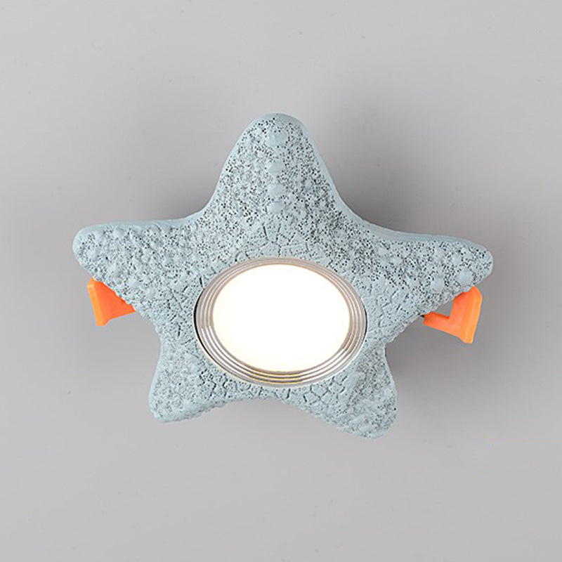 Cartoon Resin Led Starfish Flush Mount Ceiling Light In White/Warm Blue