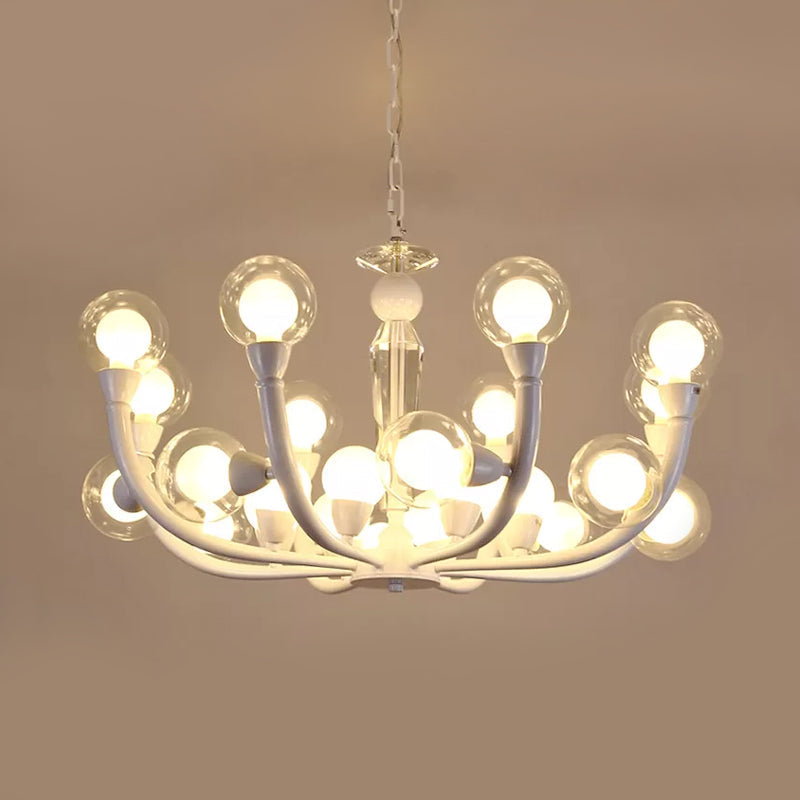 White Orb Chandelier - Modern 15/24-Light Lobby Ceiling Lamp With Clear And Frosted Glass Shades