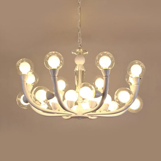 White Orb Chandelier - Modern 15/24-Light Lobby Ceiling Lamp With Clear And Frosted Glass Shades