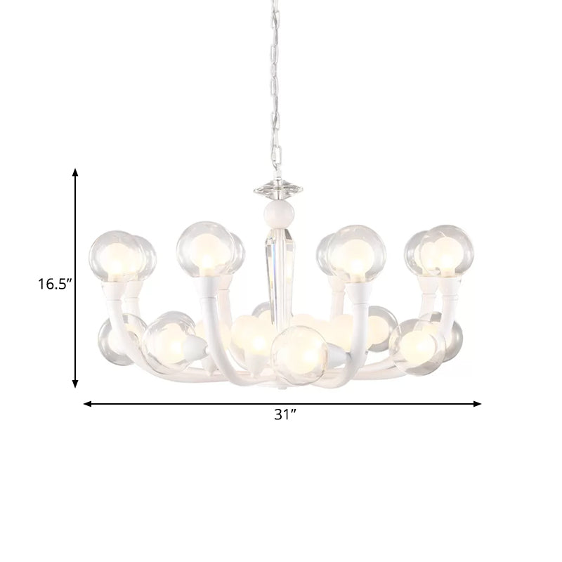 White Orb Chandelier - Modern 15/24-Light Lobby Ceiling Lamp With Clear And Frosted Glass Shades