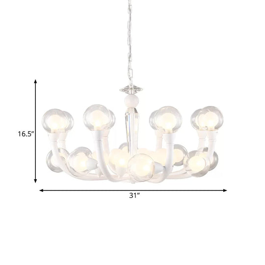 White Orb Chandelier - Modern 15/24-Light Lobby Ceiling Lamp With Clear And Frosted Glass Shades