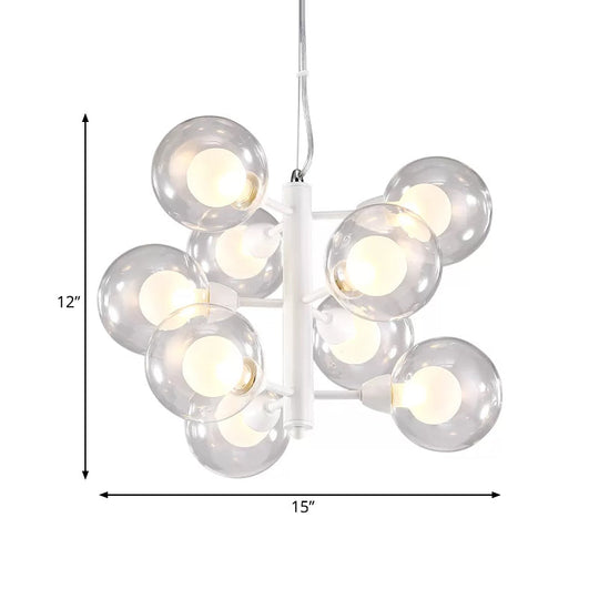 Modernist Double Bubble Chandelier - White | 9 Bulbs Translucent Glass Suspension Pendant