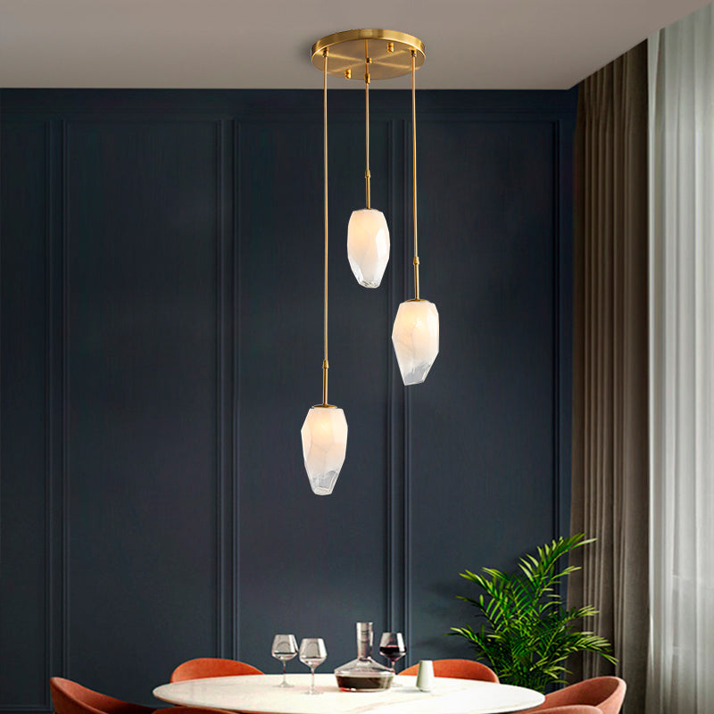 Modern Cluster Pendant With Frosted White Glass And Gold Finish For Stone Dining Tables