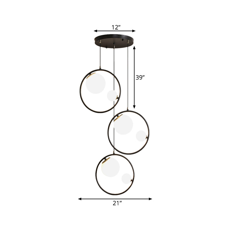 Black Orb Pendant Ceiling Light With Opal Glass Shade And Ring - Modernism 6-Light Multi