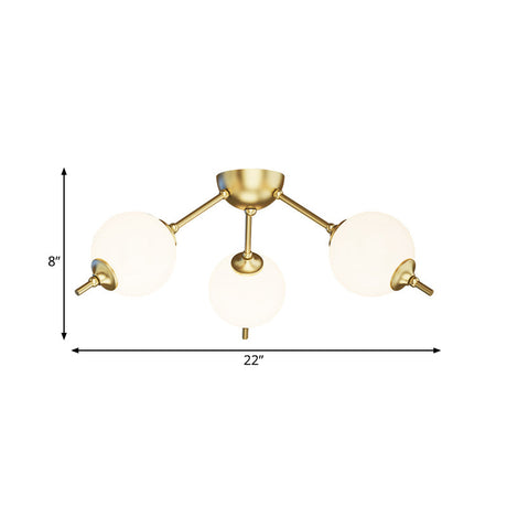 Postmodern Brass Ceiling Mount Light With Ivory Glass Shade - 2/3 Lights Semi Flush For Living Room