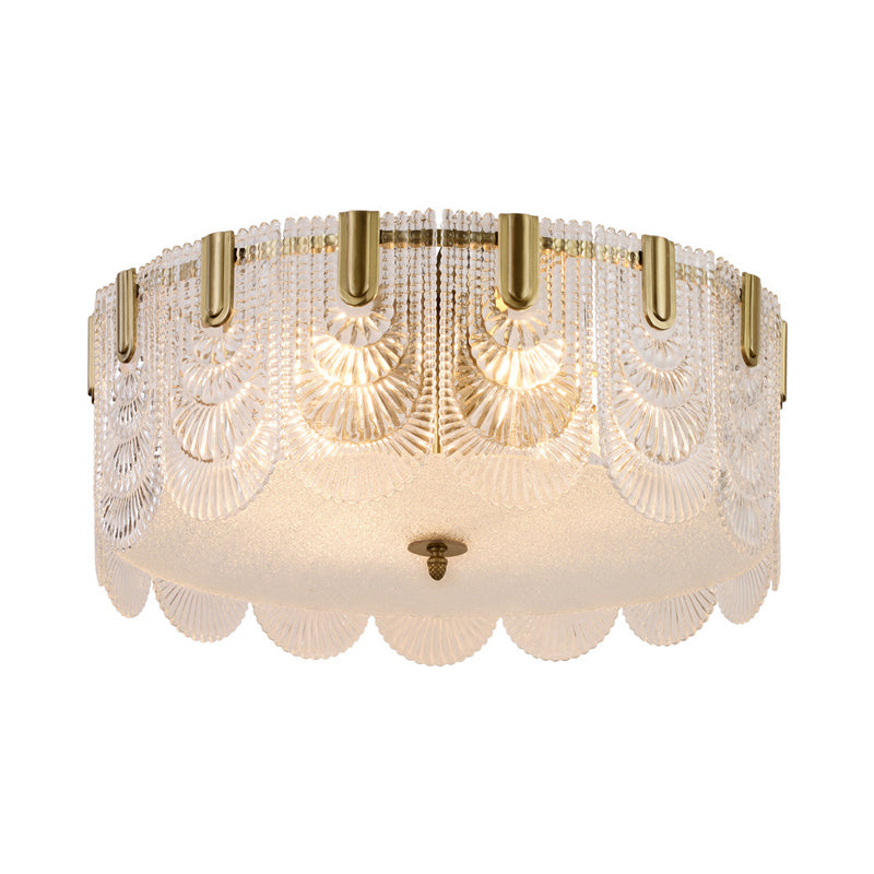 Modern Textured Glass Scalloped Ceiling Lamp With 6 Bulbs Brass Finish - Flush Mount Recessed