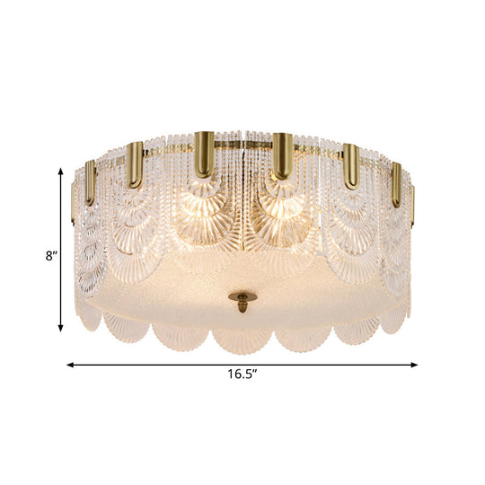 Modern Textured Glass Scalloped Ceiling Lamp With 6 Bulbs Brass Finish - Flush Mount Recessed