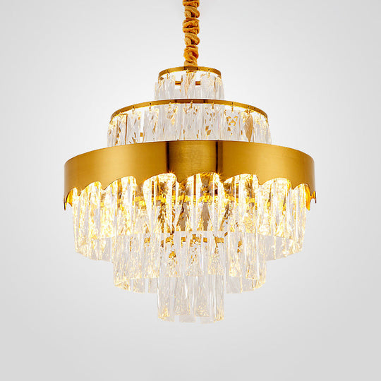 Modern Gold Tiered Crystal Chandelier 9/12 Lights Round Pendant Lighting For Dining Room