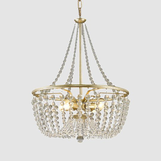 Modern 4-Head Ceiling Chandelier In Gold With Crystal Shade For Living Room