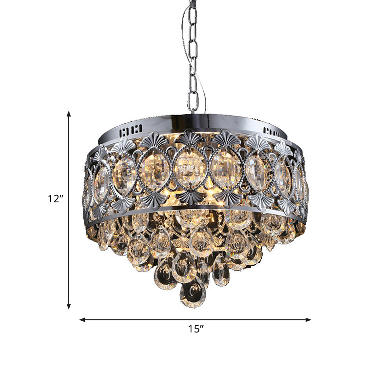 Contemporary Crystal Chandelier: 4-Light Round Ceiling Light In Chrome