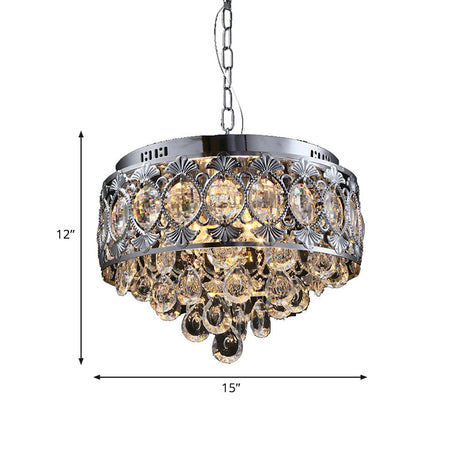 Contemporary Crystal Drop Chandelier In Chrome With 4 Lights For Living Room
