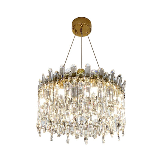 Gold Crystal Drop Pendant Chandelier Lamp - Simple Style 8-Bulbs Ideal For Bedroom