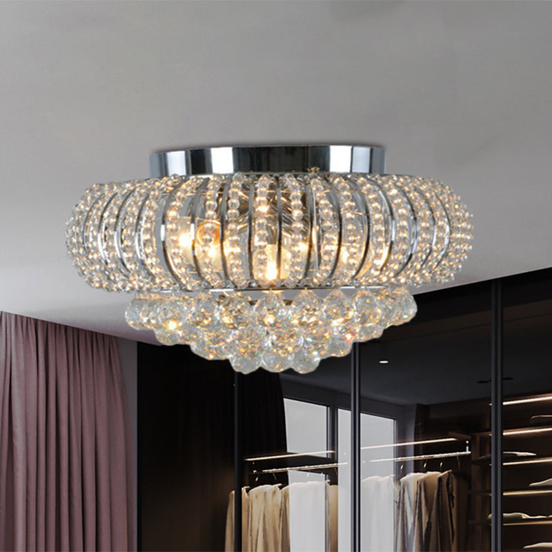 Modern Crystal Flush Mount Light With Oval Faceted Design - 3-Head Ceiling Lighting For Living Room