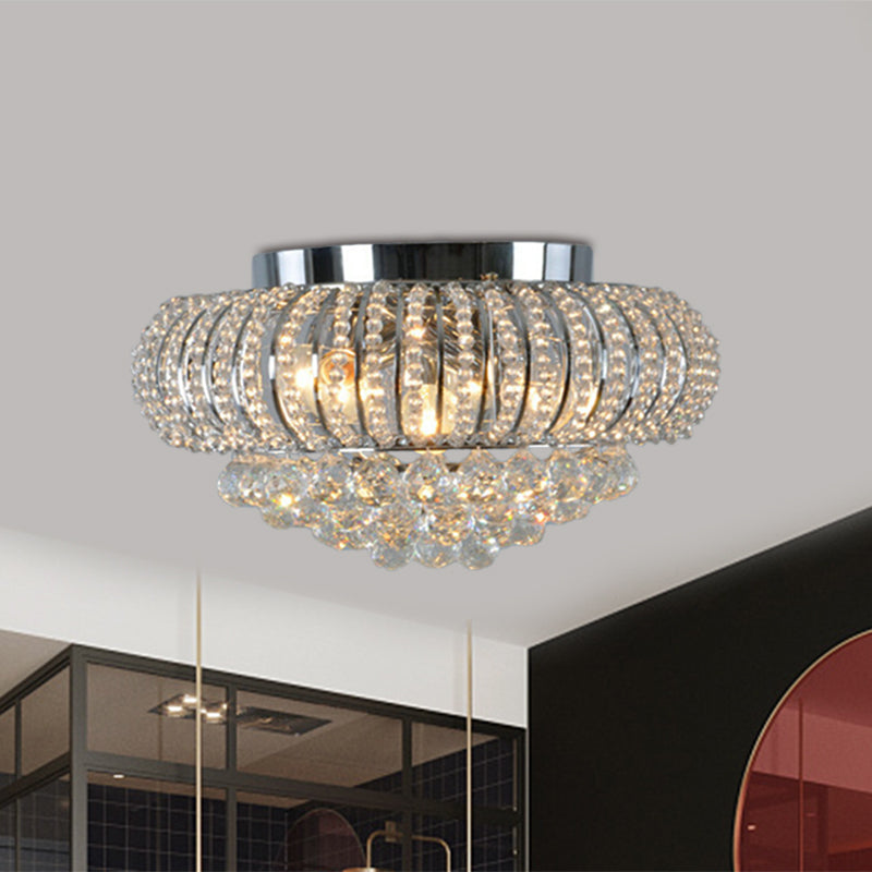 Modern Crystal Flush Mount Light With Oval Faceted Design - 3-Head Ceiling Lighting For Living Room