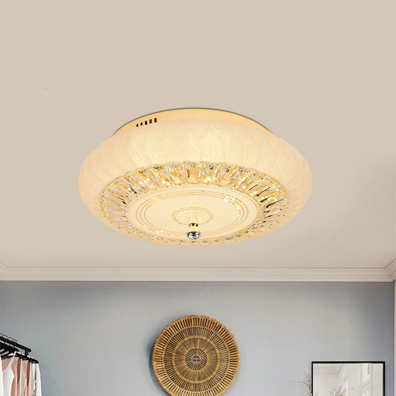 Contemporary Crystal Led Ceiling Mount Light - Gold Finish Round Design Flushmount For Living Room