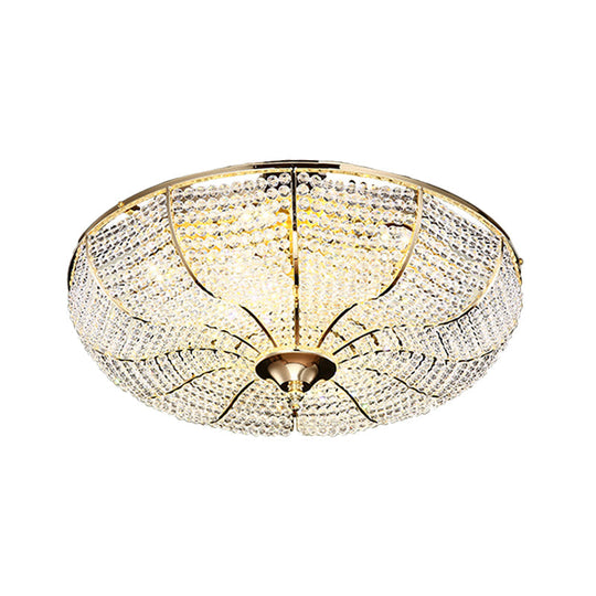 Gold Finish Crystal Ceiling Mounted Led Flush Mount Lamp For Simple Style Living Room