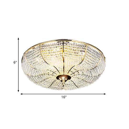 Gold Finish Crystal Ceiling Mounted Led Flush Mount Lamp For Simple Style Living Room