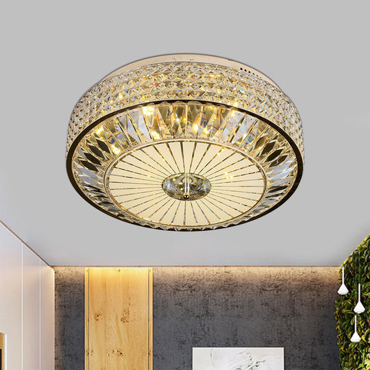 12’/16’ Wide Led Crystal Flush Light Fixture In Gold For Modern Bedroom Ceiling Mount / 16’