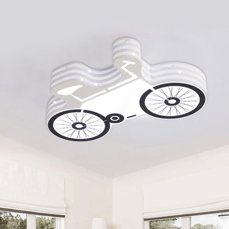 White Flushmount Iron Kids Led Ceiling Light With Recessed Diffuser - Ideal For Bicycle Child
