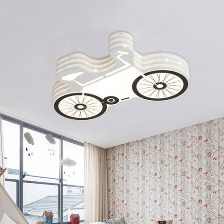 White Flushmount Iron Kids Led Ceiling Light With Recessed Diffuser - Ideal For Bicycle Child