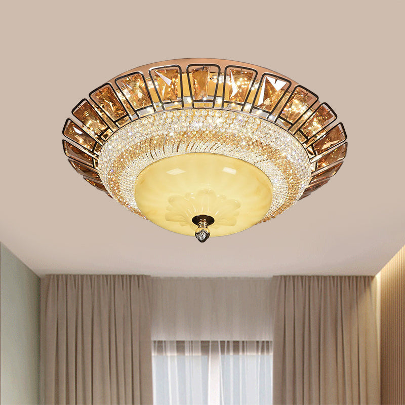 Contemporary Gold Flush Mount Ceiling Light With Led Bowl Cognac And Clear Crystal For Living Room