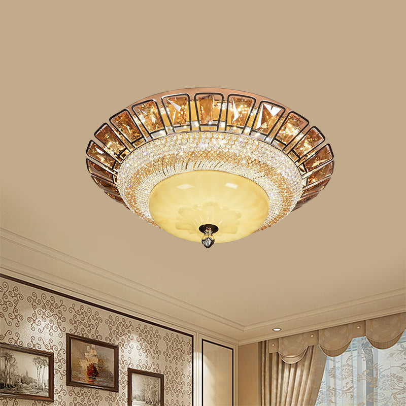 Contemporary Gold Flush Mount Ceiling Light With Led Bowl Cognac And Clear Crystal For Living Room