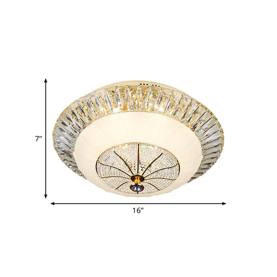 Contemporary Crystal Ceiling Light With White Bowl Shade - Led Flush Mount For Bedroom