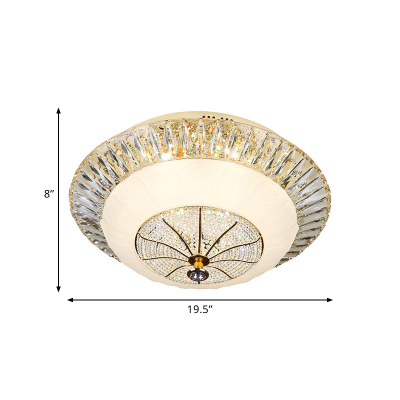 Contemporary Crystal Ceiling Light With White Bowl Shade - Led Flush Mount For Bedroom