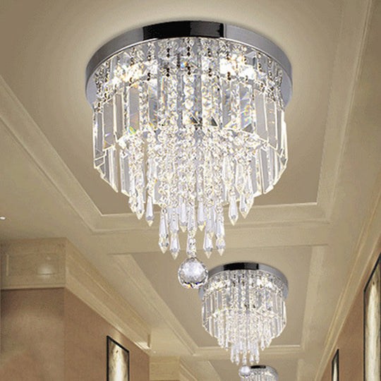 Contemporary Chrome Led Flush Mount Crystal Ceiling Light 8/10 Wide / 8