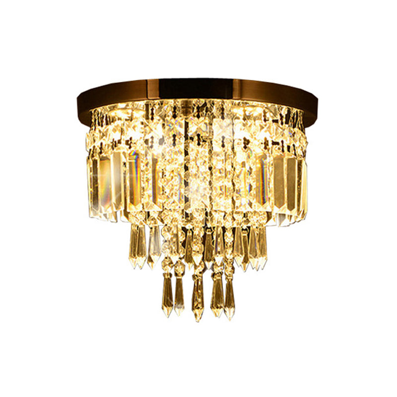 Contemporary Chrome Led Flush Mount Crystal Ceiling Light 8’/10’ Wide