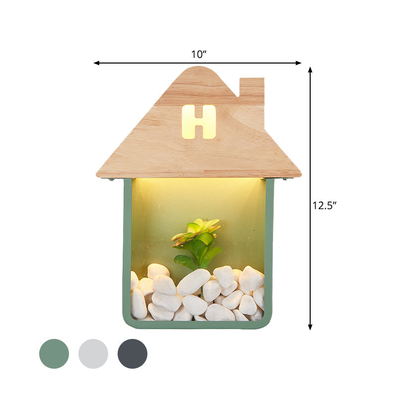 Nordic Wooden Led Wall Sconce Light With Storage Shelf - Grey/White/Green