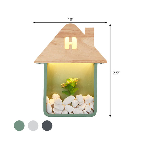 Nordic Wooden Led Wall Sconce Light With Storage Shelf - Grey/White/Green