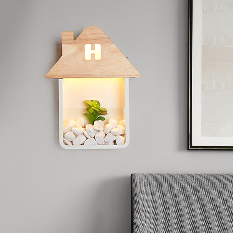 Nordic Wooden Led Wall Sconce Light With Storage Shelf - Grey/White/Green