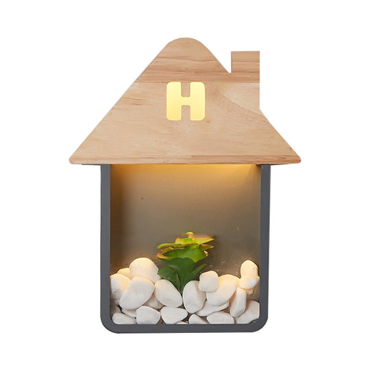 Nordic Wooden Led Wall Sconce Light With Storage Shelf - Grey/White/Green