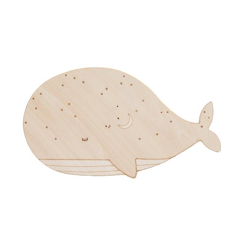 Sleeping Whale Led Flush Mount Light Fixture For Kindergarten Beige Wood Cartoon Design (Left/Right)