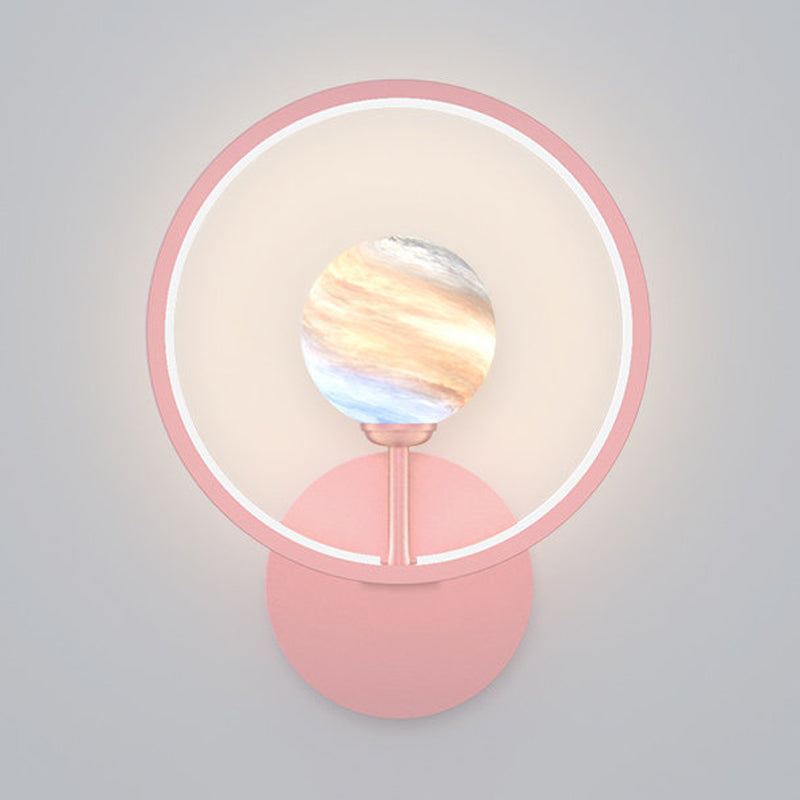 Modern Led Glass Globe Wall Sconce With Ring Guard - Black/Pink/White Gradient