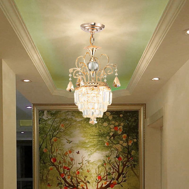 Vintage Crystal Chandelier Light Fixture With Swirl Arm - Brass 4 Heads For Corridors